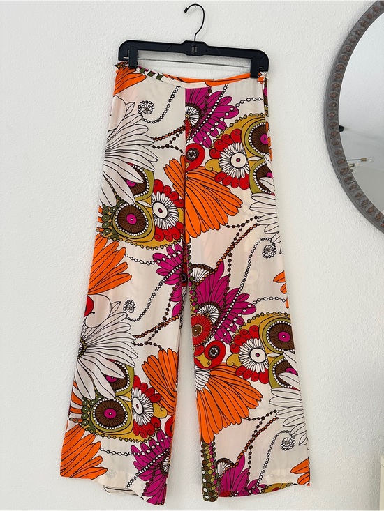 Trina Turk Pants - Trina Turk Silk Floral Wide-Leg Pants in Orange, Pink & Cream